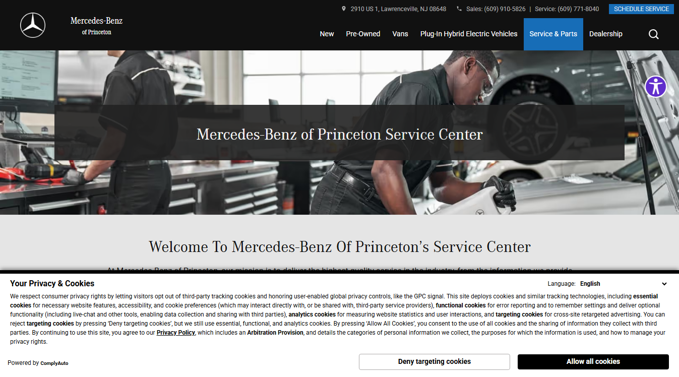 Website screenshot for Mercedes-Benz of Princeton Service Center