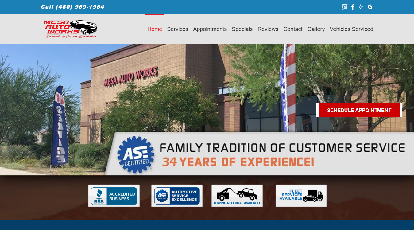 Website screenshot for Mesa Auto Works