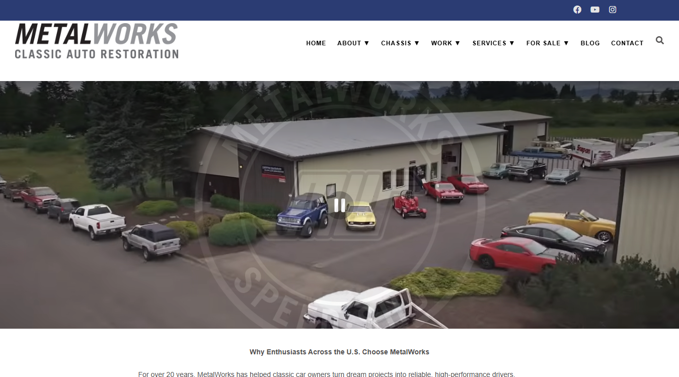 Website screenshot for MetalWorks Classics Restoration & Speed Shop