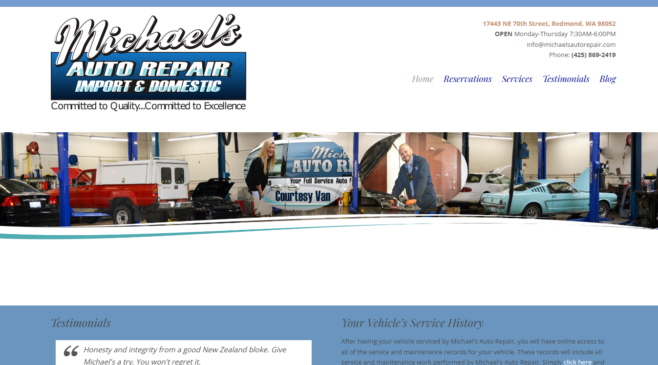 Website screenshot for Michael's Auto Repair