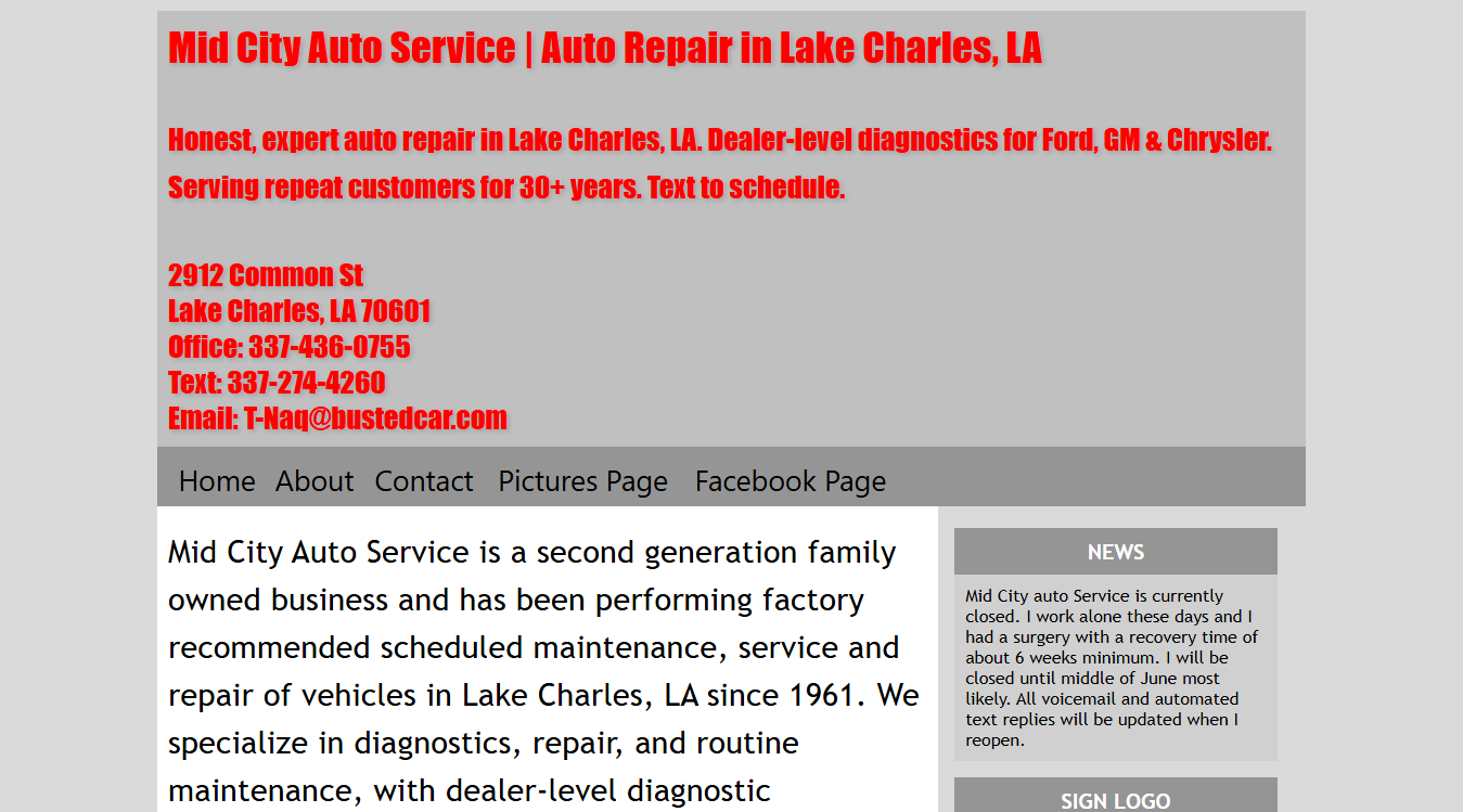 Screenshot of Mid City Auto Service