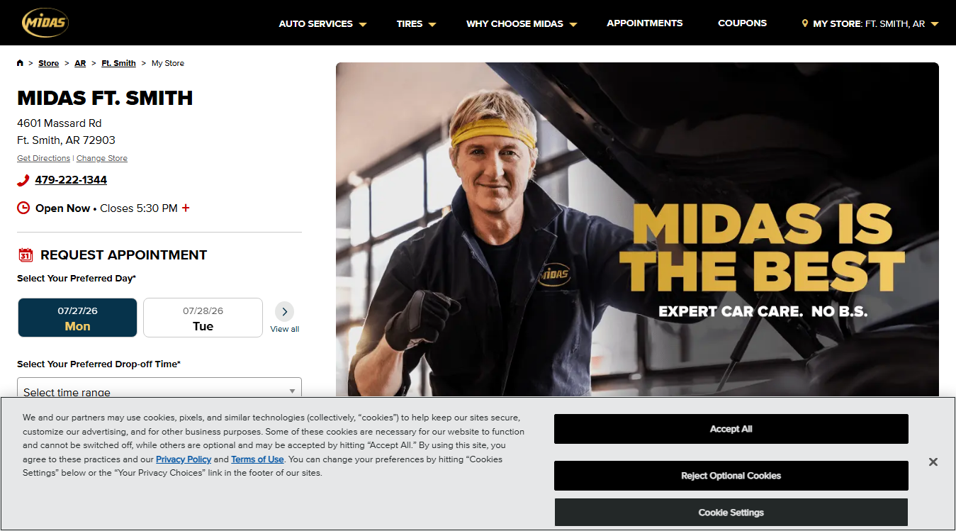 Website screenshot for Midas