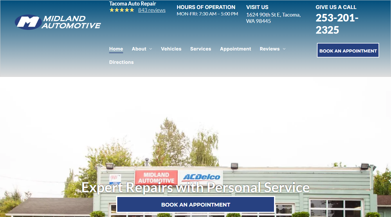 Website screenshot for Midland Automotive