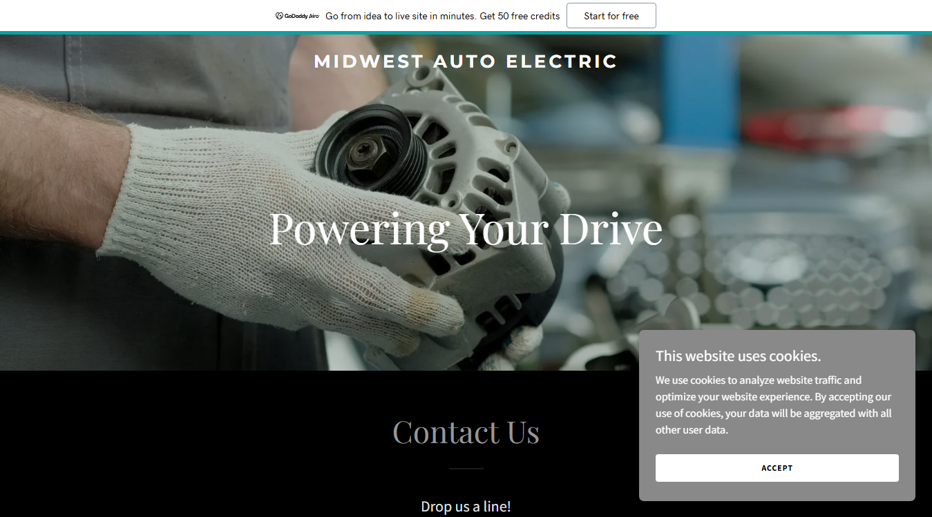 Website screenshot for Midwest Auto Electric