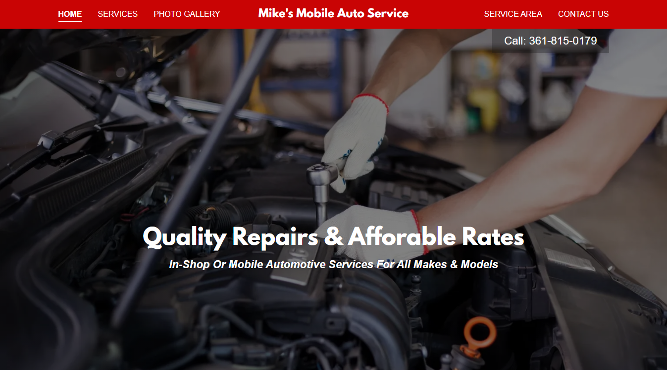 Website screenshot for Mike's Mobile Auto Service