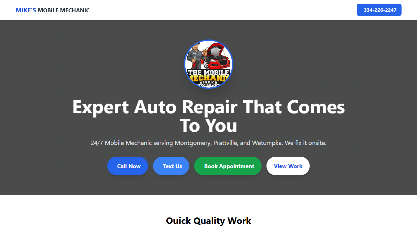 Screenshot of Mike's Mobile Mechanic
