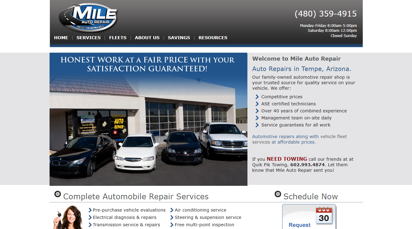 Website screenshot for Mile Auto Repair