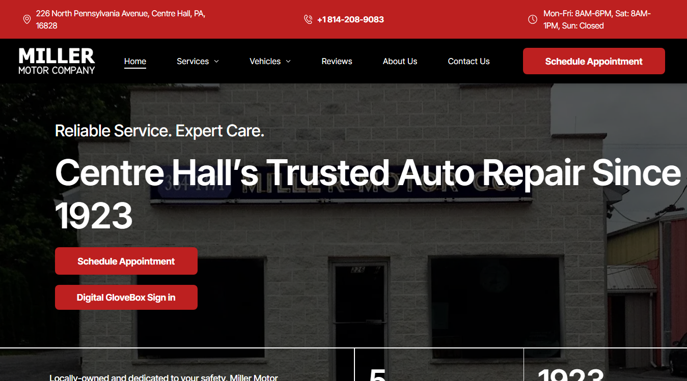 Website screenshot for Miller Motor Company