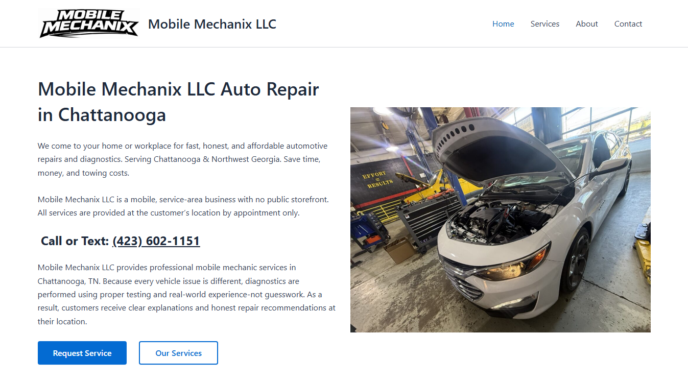 Website screenshot for Mobile mechanix llc