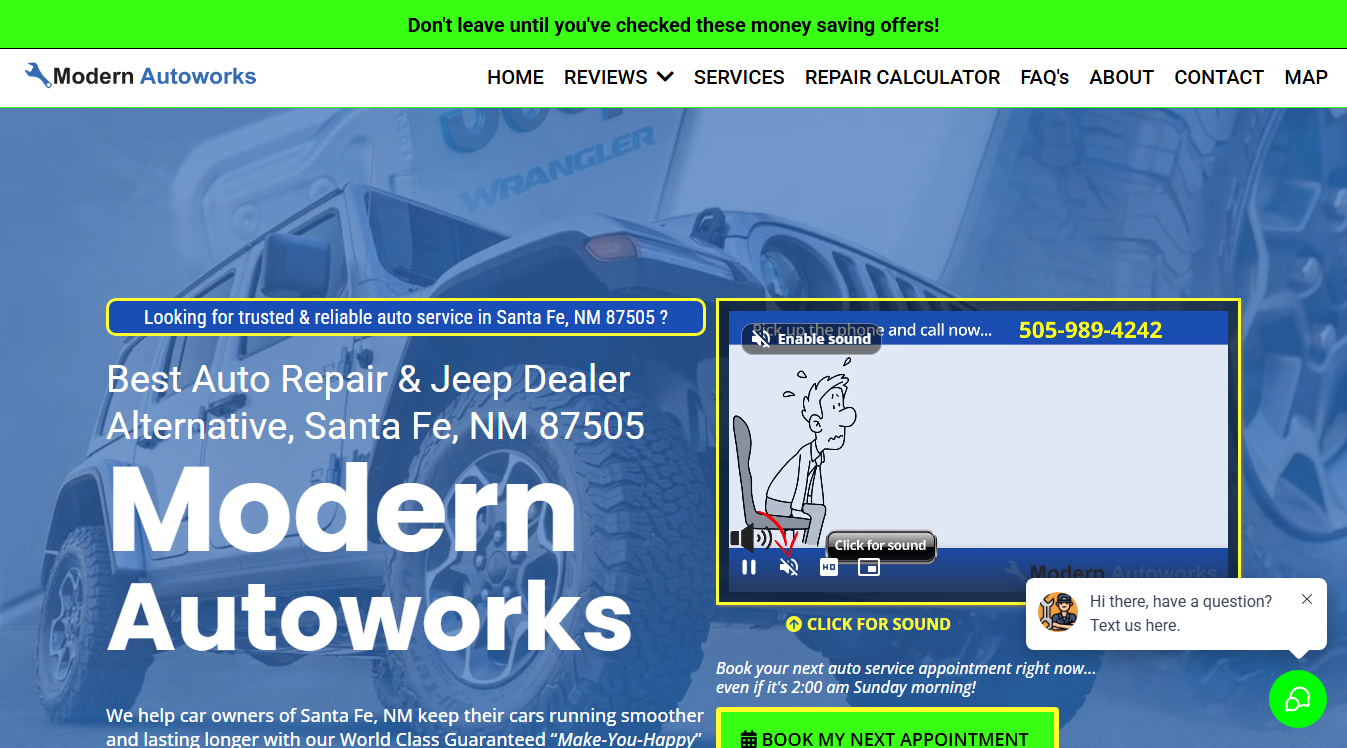 Website screenshot for MODERN AUTOWORKS