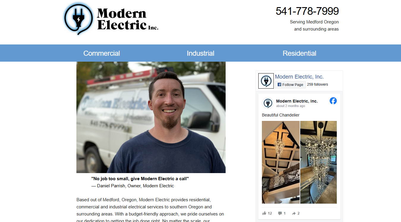 Website screenshot for Modern Electric, Inc