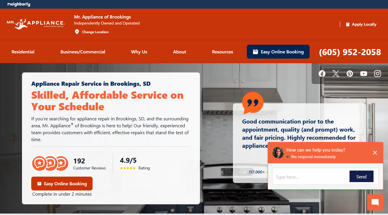 Screenshot of Mr. Appliance of Brookings