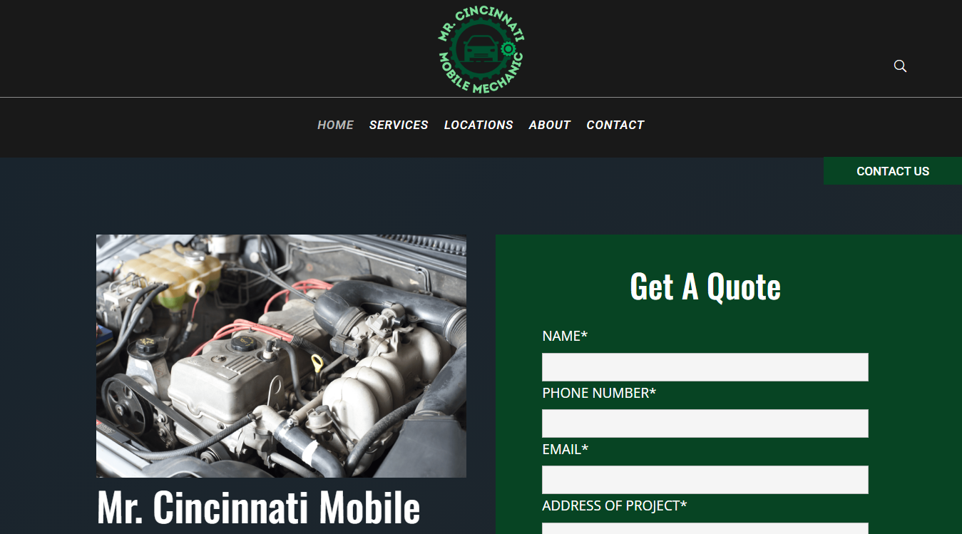 Website screenshot for Mr. Cincinnati Mobile Mechanic