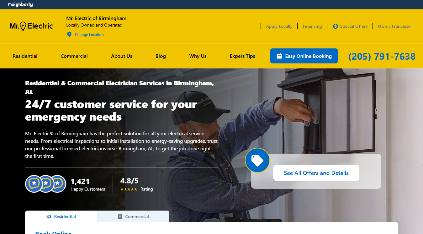 Website screenshot for Mr. Electric of Overland Park