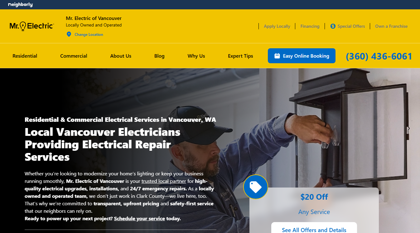 Website screenshot for Mr. Electric of Vancouver