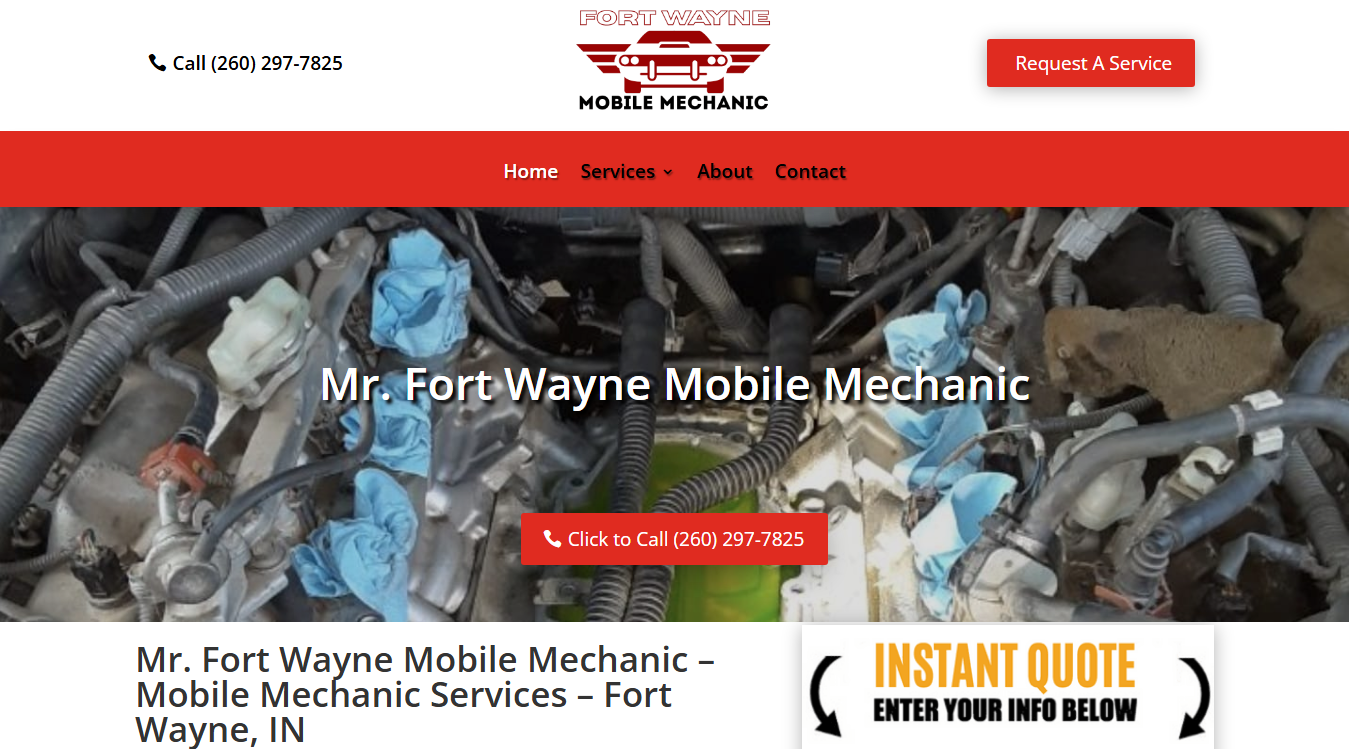 Website screenshot for Mr. Fort Wayne Mobile Mechanic