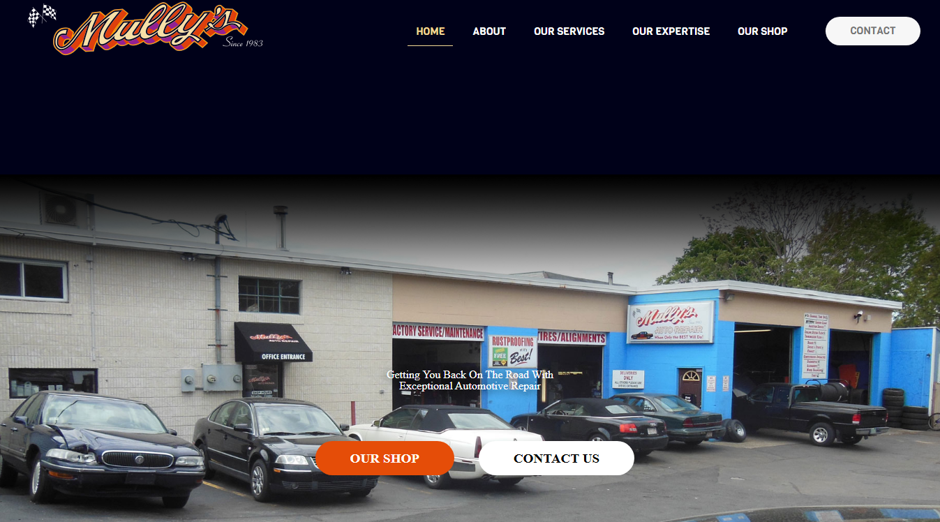 Website screenshot for Mully's Auto Repair and Tires