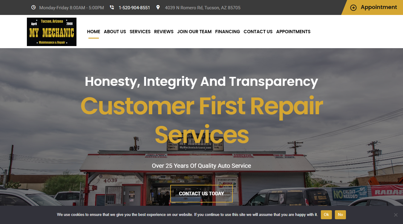 Website screenshot for My Mechanic Maintenance & Repair