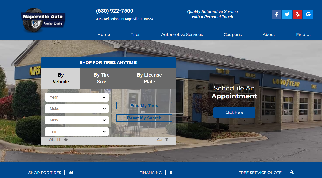 Website screenshot for Naperville Auto Service Center