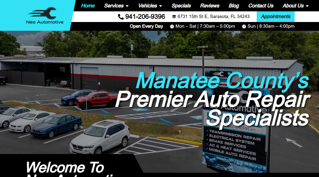 Website screenshot for Neo Automotive