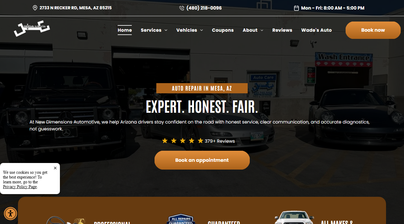 Website screenshot for New Dimensions Automotive