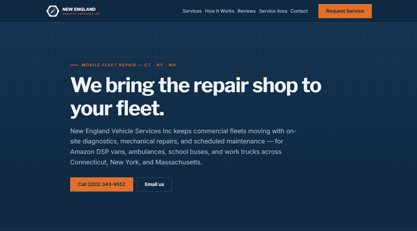 Screenshot of New England Vehicle Services Inc