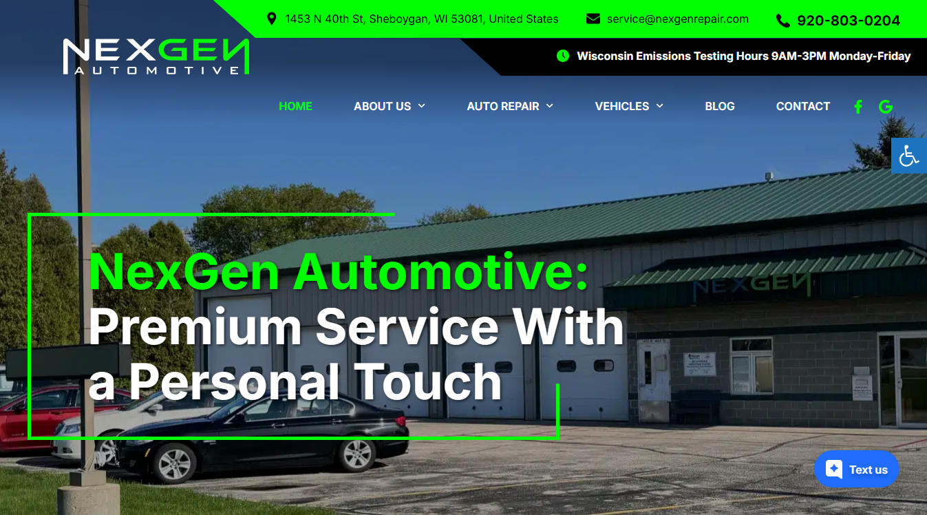 Website screenshot for NexGen Automotive