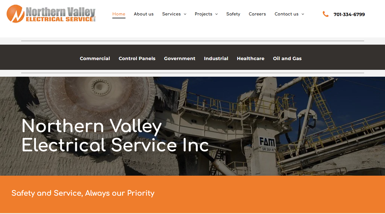 Website screenshot for Northern Valley Electrical Service, Inc