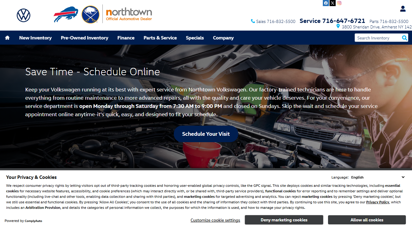Website screenshot for Northtown Volkswagen Service Department
