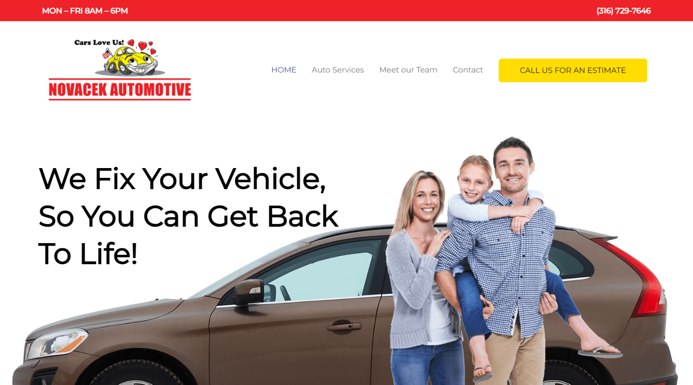 Website screenshot for Novacek Automotive