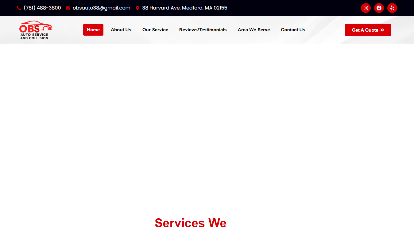 Website screenshot for OB's Auto Service & Collision LLC