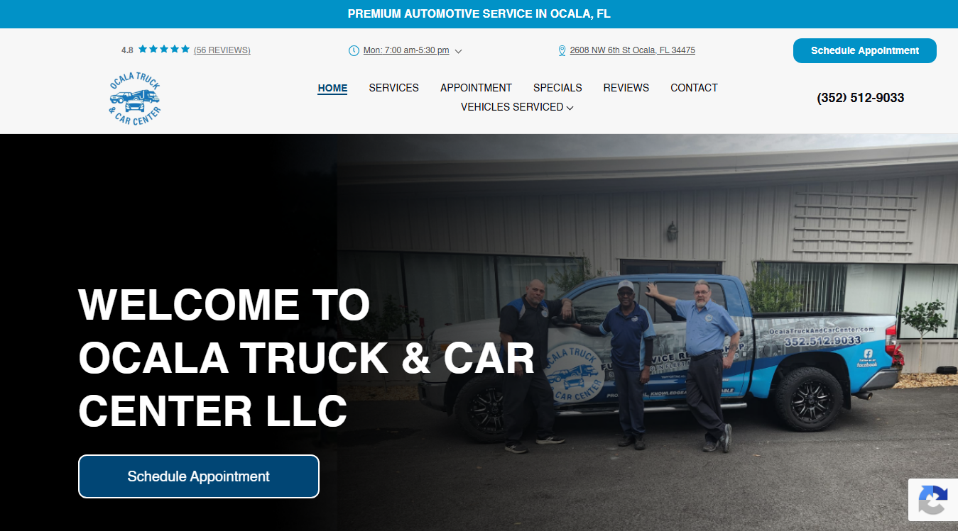 Website screenshot for Ocala Truck & Car Center LLC