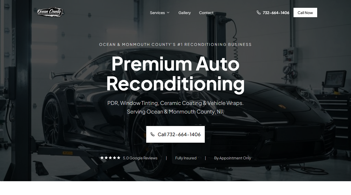 Website screenshot for Ocean County Reconditioning