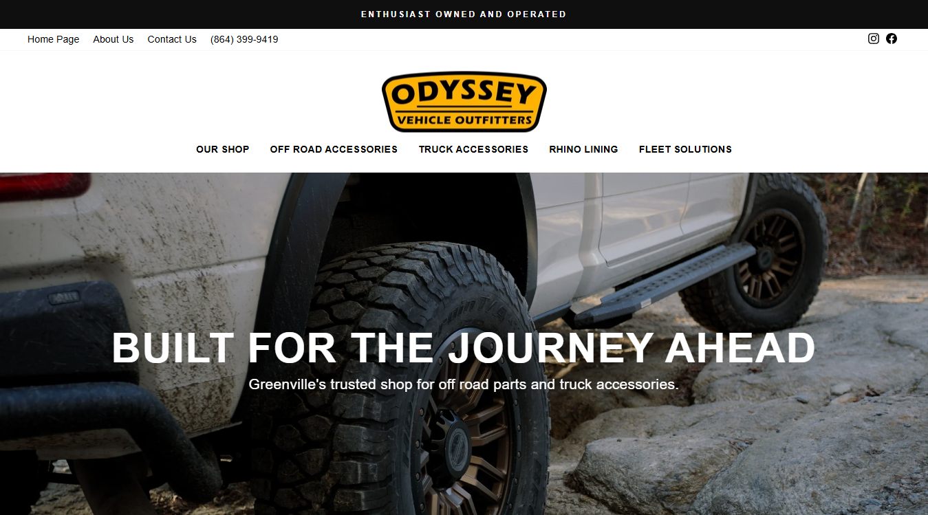 Website screenshot for Odyssey Vehicle Outfitters, LLC