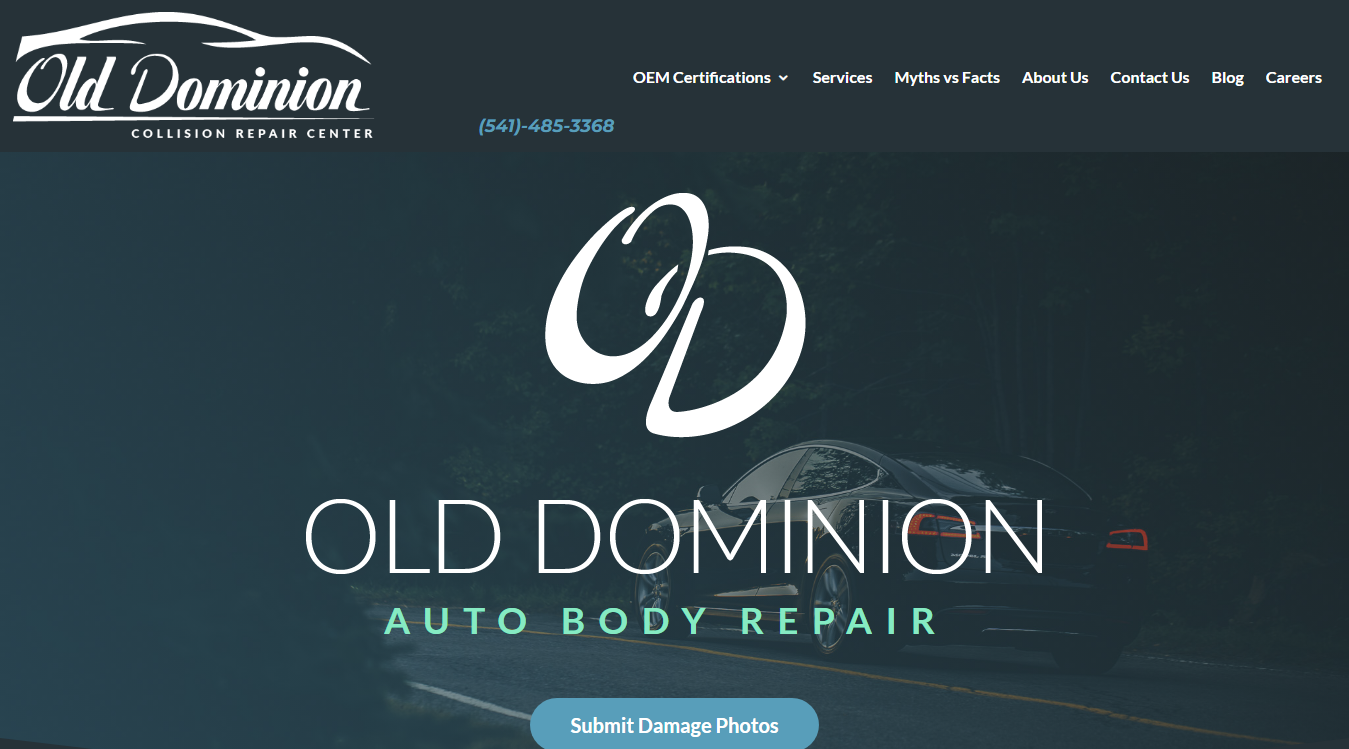 Website screenshot for Old Dominion Collision Repair Center