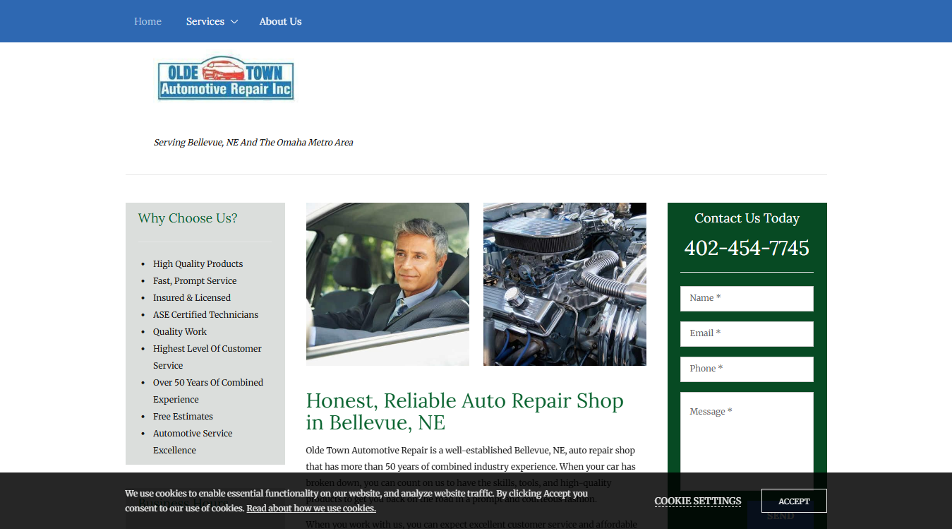 Website screenshot for Olde Town Automotive Repair