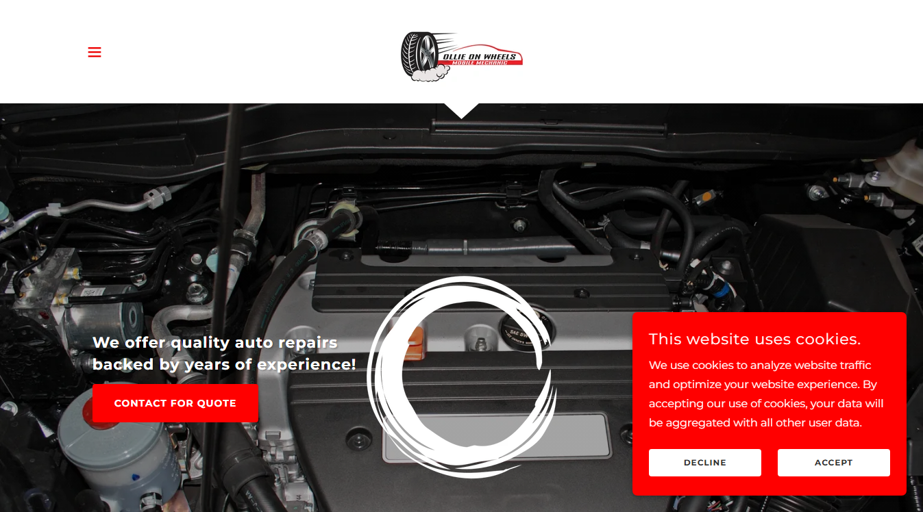 Website screenshot for Ollie on wheels LLC Mobile mechanic