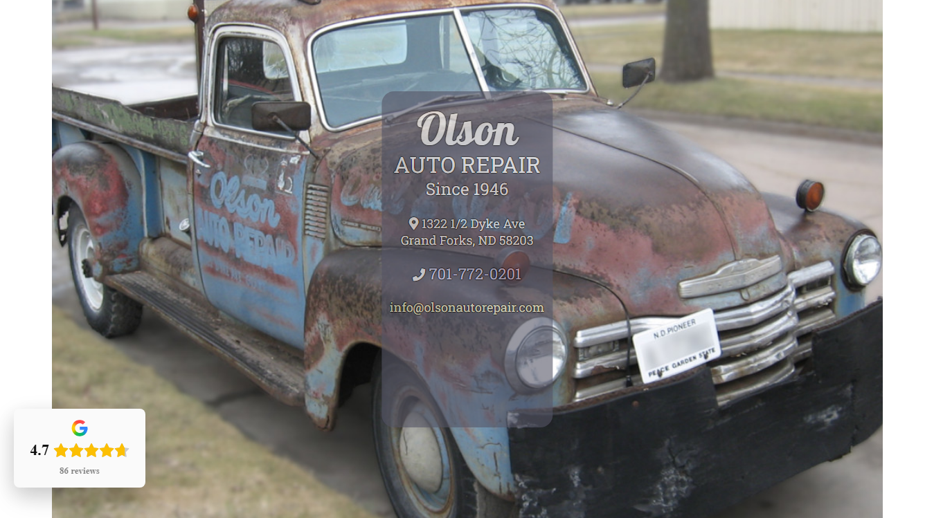 Website screenshot for Olson Auto Repair