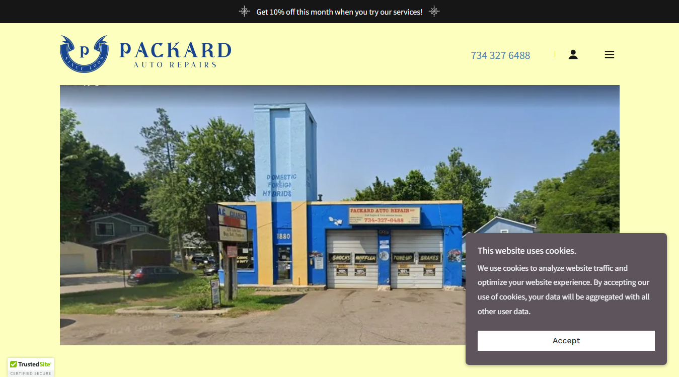 Website screenshot for Packard Auto Repair & Service Center