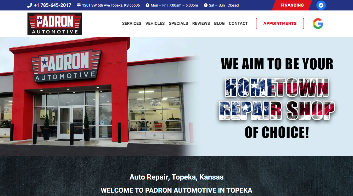 Website screenshot for Padron Automotive
