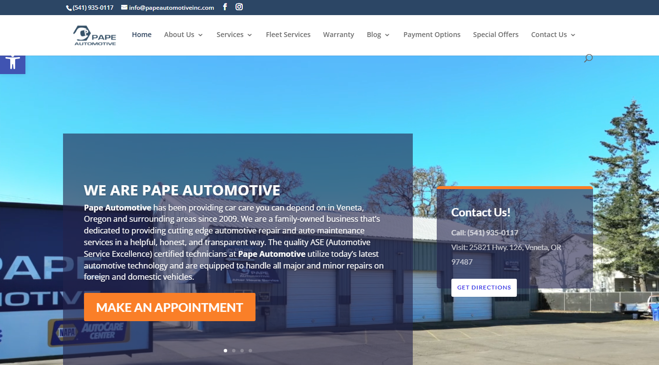 Website screenshot for Pape Automotive