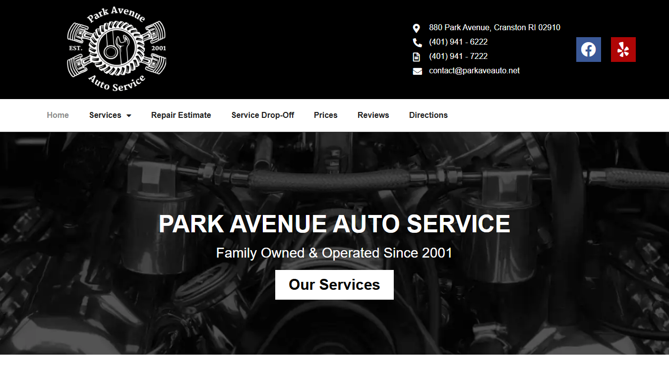 Website screenshot for Park Avenue Auto Service