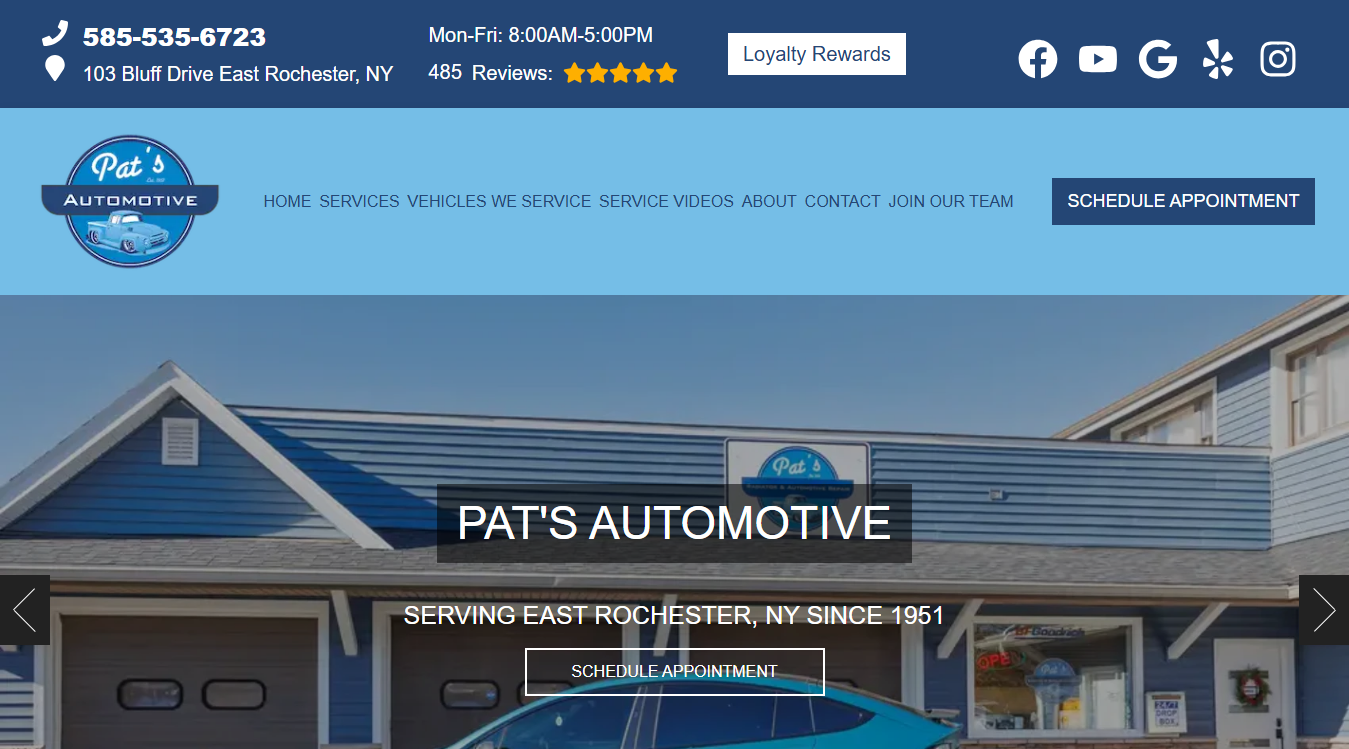 Website screenshot for Pat's Automotive