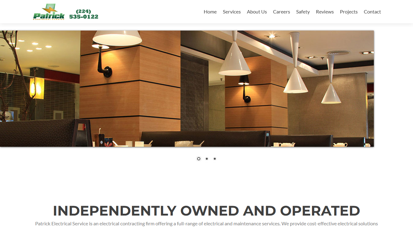 Website screenshot for Patrick Electrical Service