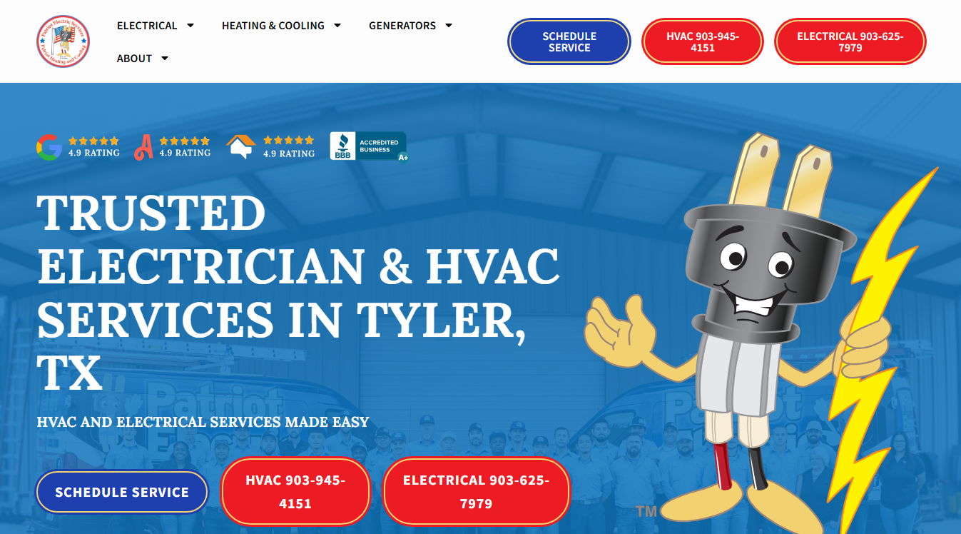 Website screenshot for Patriot Electric Services