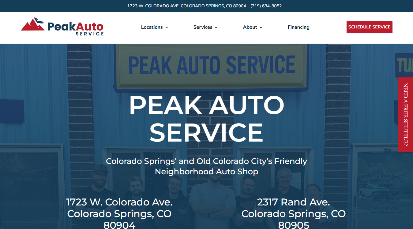 Website screenshot for Peak Auto Service