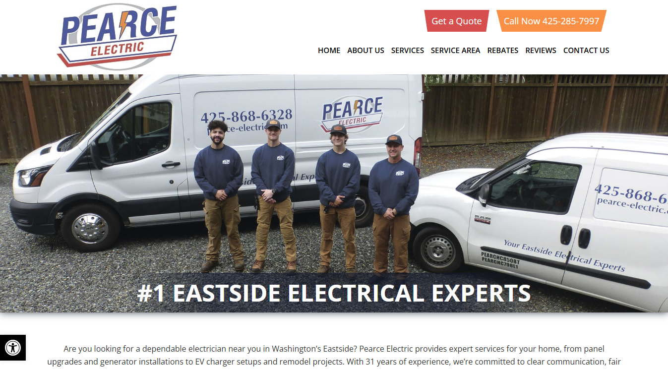 Website screenshot for Pearce Electric