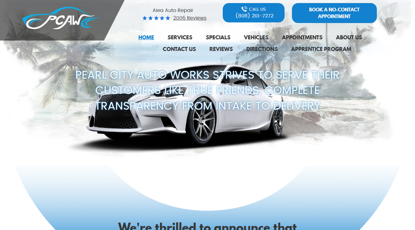 Website screenshot for Pearl City Auto Works