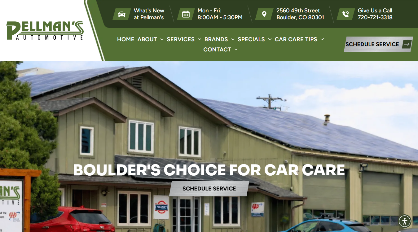 Website screenshot for Pellman's Automotive Service