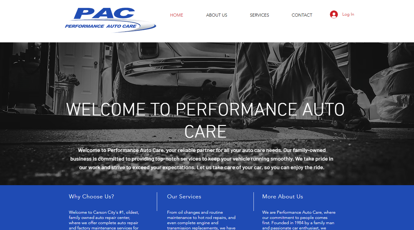Website screenshot for Performance Auto Care